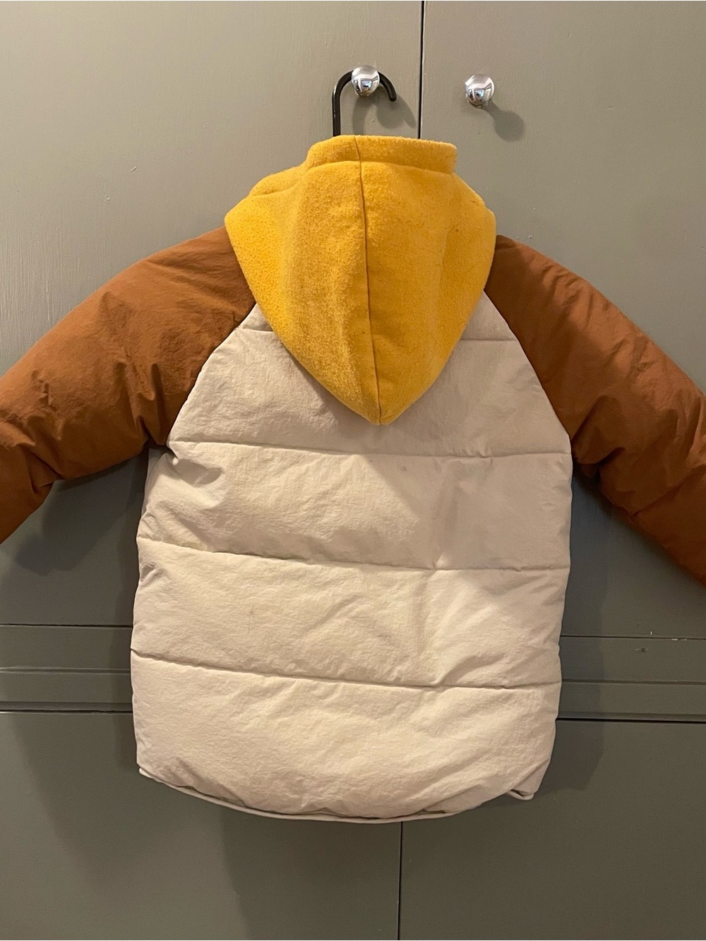 Zara Kids Colorblock Puffer Jacket in Cream, Brown & Yellow - Picture 4 of 4